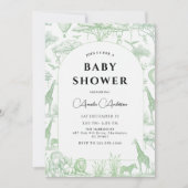 Green Safari Toile De Jouy Boy Baby Shower  Kaart (Voorkant)