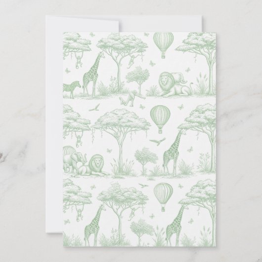 Green Safari Toile De Jouy Boy Baby Shower  Kaart (Achterkant)