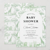 Green Safari Toile De Jouy Boy Baby Shower  Kaart (Voorkant / Achterkant)
