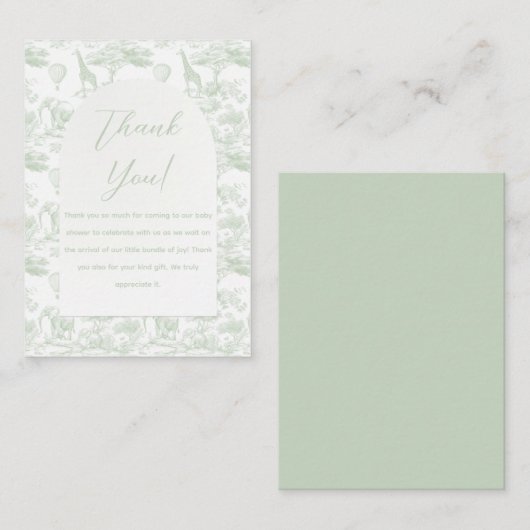 Green Safari Toile Oerwoud Baby shower Bedankt Notitiekaartje (Voorkant / Achterkant)