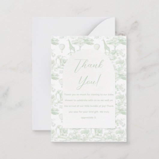 Green Safari Toile Oerwoud Baby shower Bedankt Notitiekaartje (Voorkant)