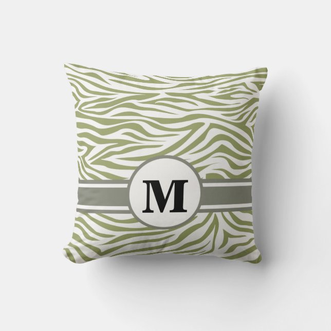 Green Safari Zebra met Monogram Kussen (Voorkant)