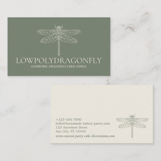 Green Sage Animal Lowpoly Dragonfly Visitekaartje (Voorkant / Achterkant)