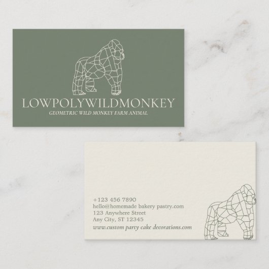 Green Sage Animal Lowpoly Gorilla Monkey Visitekaartje (Voorkant / Achterkant)