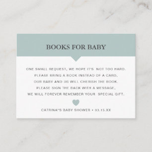 Green Sage Book Request Baby shower Insert Kaart