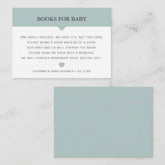 Green Sage Book Request Baby shower Insert Kaart (Voorkant / Achterkant)