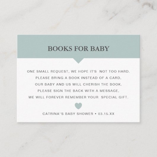 Green Sage Book Request Baby shower Insert Kaart (Voorkant)