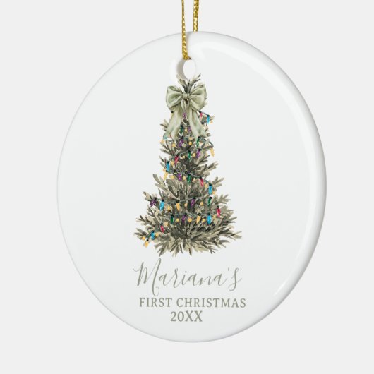 Green Sage Bow Pine Trees First Christmas Keramisch Ornament (Links)