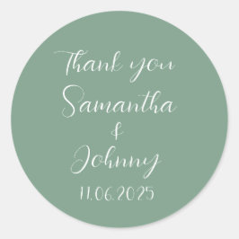 Green Sage Calligraphy Elegant Couple Wedding Ronde Sticker