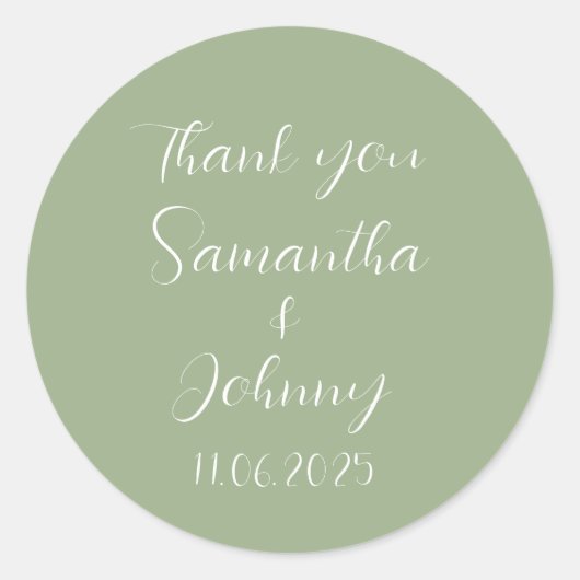 Green Sage Calligraphy Elegant Couple Wedding Ronde Sticker (Voorkant)