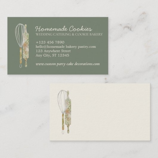 Green Sage Cream Blank Note Food Bakery Cook Visitekaartje (Voorkant / Achterkant)