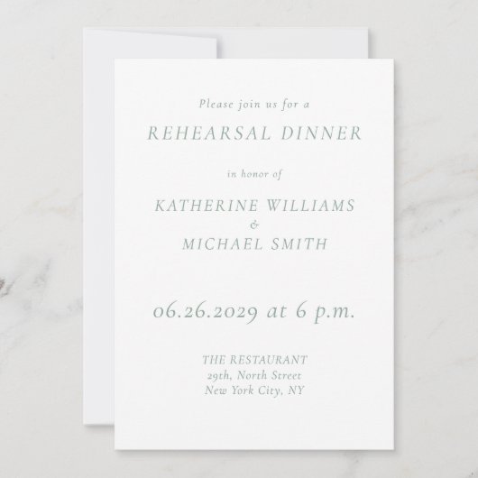 Green Sage Elegant Wedding Rehearsal Invitations Kaart (Voorkant)