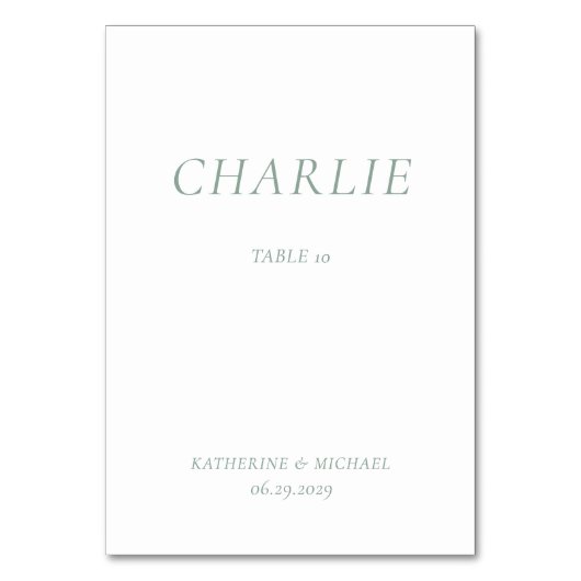 Green Sage Elegant Wedding Table Cards Kaart (Voorkant)