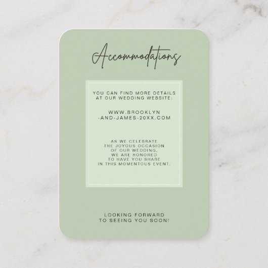 Green Sage Minimal Wedding Accommodation Informatiekaartje (Achterkant)
