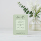 Green Sage Minimal Wedding Accommodation Informatiekaartje (Staand voorkant)