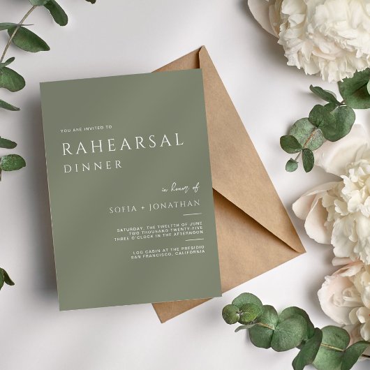 Green Sage Minimalist RAHEARSAL Dinner Wedding Kaart