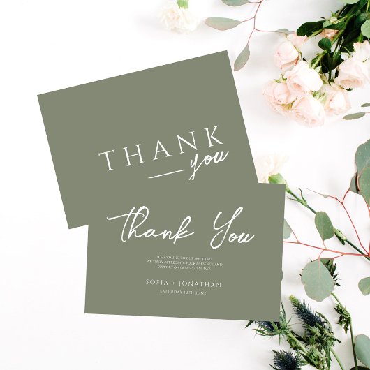 Green Sage Minimalistische Elegante Huwelijk Bedankkaart