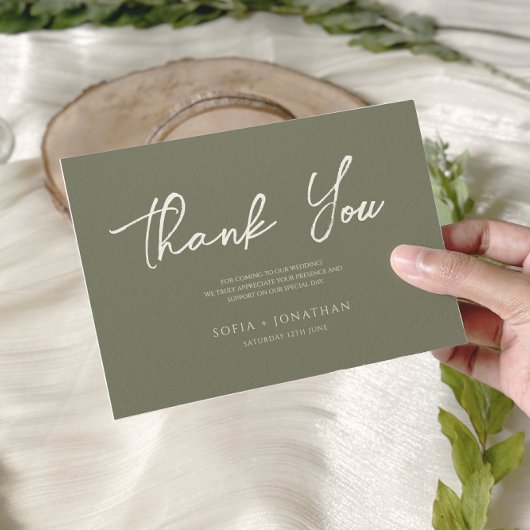 Green Sage Minimalistische Elegante Huwelijk Bedankkaart