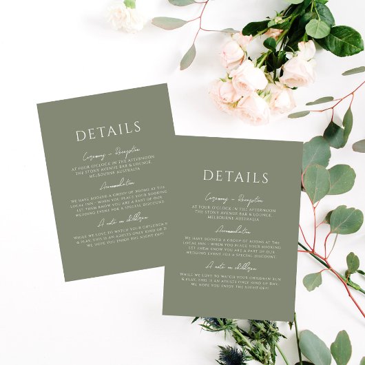 Green Sage Minimalistische Elegante Trouwdetails Informatiekaartje