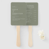 Green Sage Minimalistische Elegante Trouwprogramma Handwaaier (Voorkant en achterkant)
