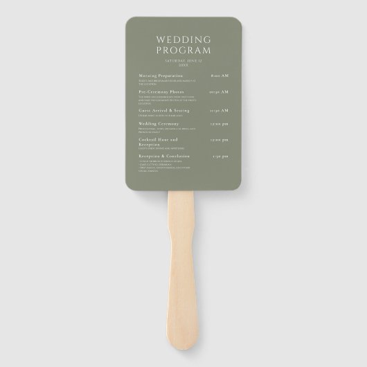 Green Sage Minimalistische Elegante Trouwprogramma Handwaaier (Achterkant)