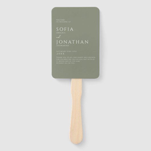 Green Sage Minimalistische Elegante Trouwprogramma Handwaaier (Voorkant)