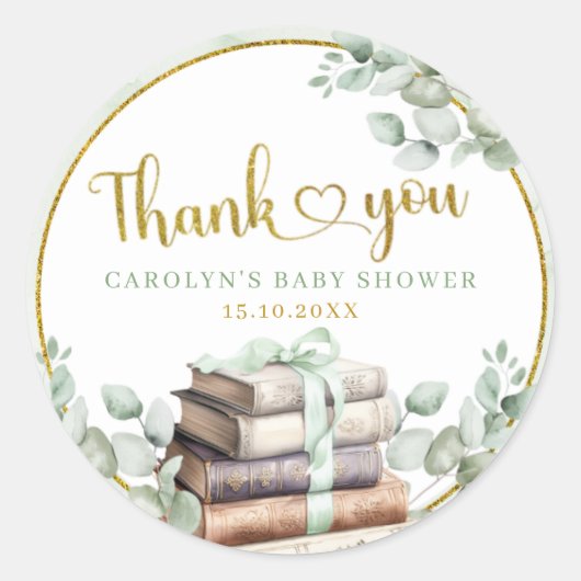 Green Sage Storybook Baby shower Bedankt Sticker (Voorkant)