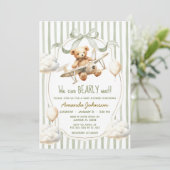 Green Sage We Can Bearly Wait Baby Shower  Kaart (Staand voorkant)