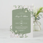 Green Sage White Floral Wedding Invitation Kaart (Staand voorkant)