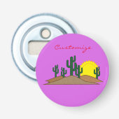 Green Saguaro Cactus Desert Sunrise Button Flesopener (Voorkant)