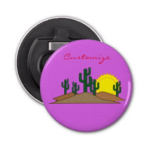 Green Saguaro Cactus Desert Sunrise Button Flesopener