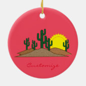 Green Saguaro Cactus Desert Sunrise Keramisch Ornament (Achterkant)