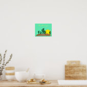 Green Saguaro Cactus Desert Sunrise Poster (Keuken)