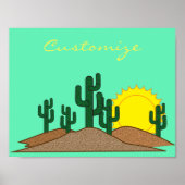 Green Saguaro Cactus Desert Sunrise Poster (Voorkant)