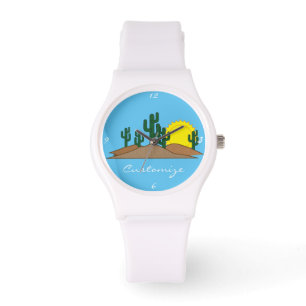 Green Saguaro Cactus Desert Sunrise Thunder_Cove Horloge