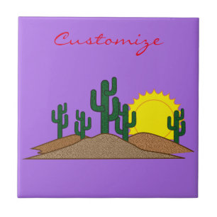 Green Saguaro Cactus Desert Sunrise Thunder_Cove Tegeltje