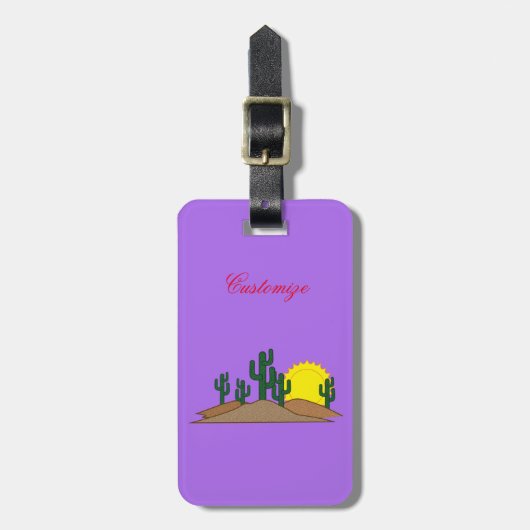 Green Saguaro Cactus Desert Sunset Thunder_Cove Bagagelabel (Voorkant verticaal)