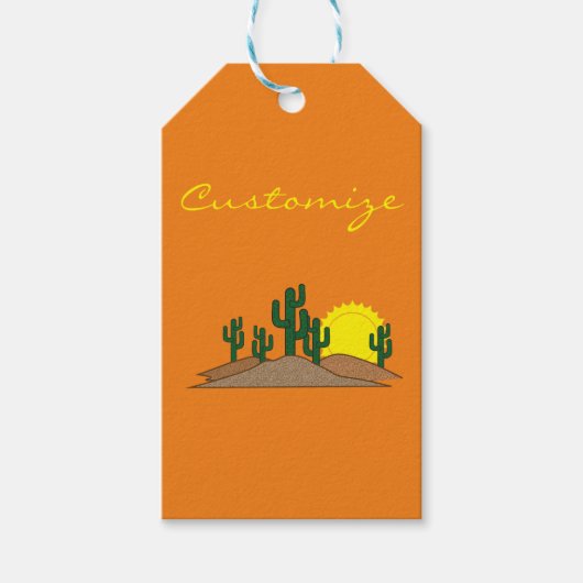 Green Saguaro Cactus Desert Sunset Thunder_Cove Cadeaulabel (Voorkant)