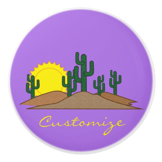 Green Saguaro Cactus Desert Sunset Thunder_Cove Keramische Knop (Voorkant)