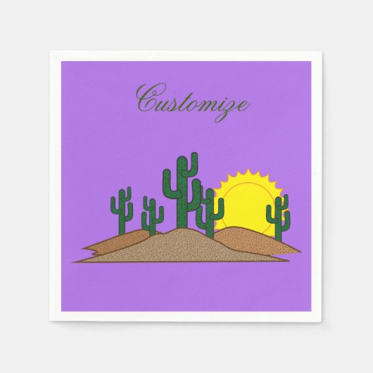 Green Saguaro Cactus Desert Sunset Thunder_Cove Servet (Voorkant)