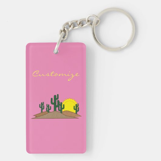 Green Saguaro Cactus Desert Sunset Thunder_Cove Sleutelhanger (achterkant)