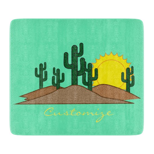 Green Saguaro Cactus Desert Sunset Thunder_Cove Snijplank (Voorkant)