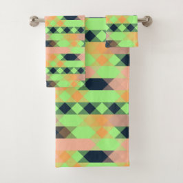 green, salmon, orange geometric bad handdoek