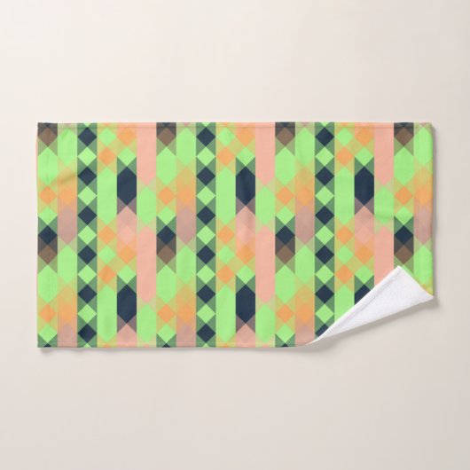 green, salmon, orange geometric bad handdoek (Handdoek)