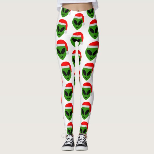 green santa alien emoji leggings (Voorkant)