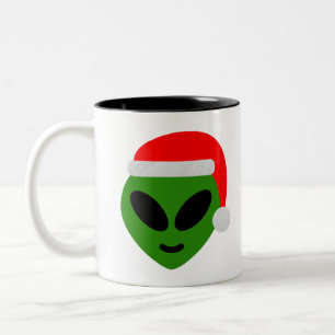 green santa alien emoji tweekleurige koffiemok