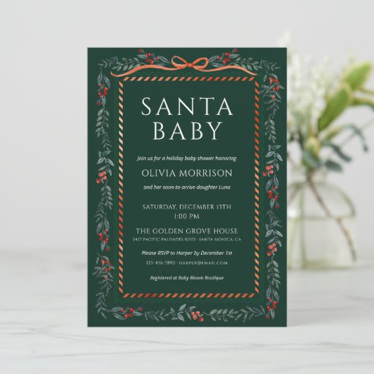 Green Santa Baby Bow Christmas Baby Shower Kaart (Staand voorkant)