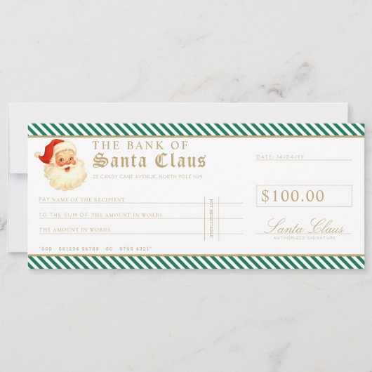 Green Santa Cheque Gift Voucher Card Kaart (Voorkant)