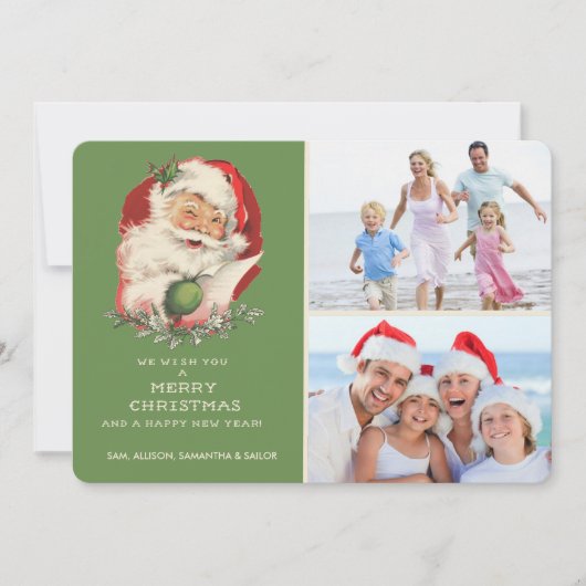 Green Santa Photo kerstgroet Feestdagenkaart (Voorkant)