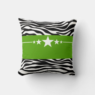 Green Sassy Star Zebra Pillow Kussen